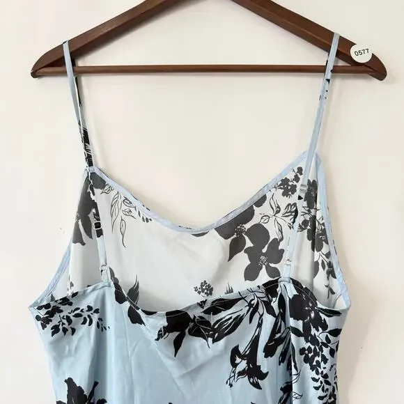 Reformation Womens Parma Floral-Print Silk Dress Blue/Black Size XL